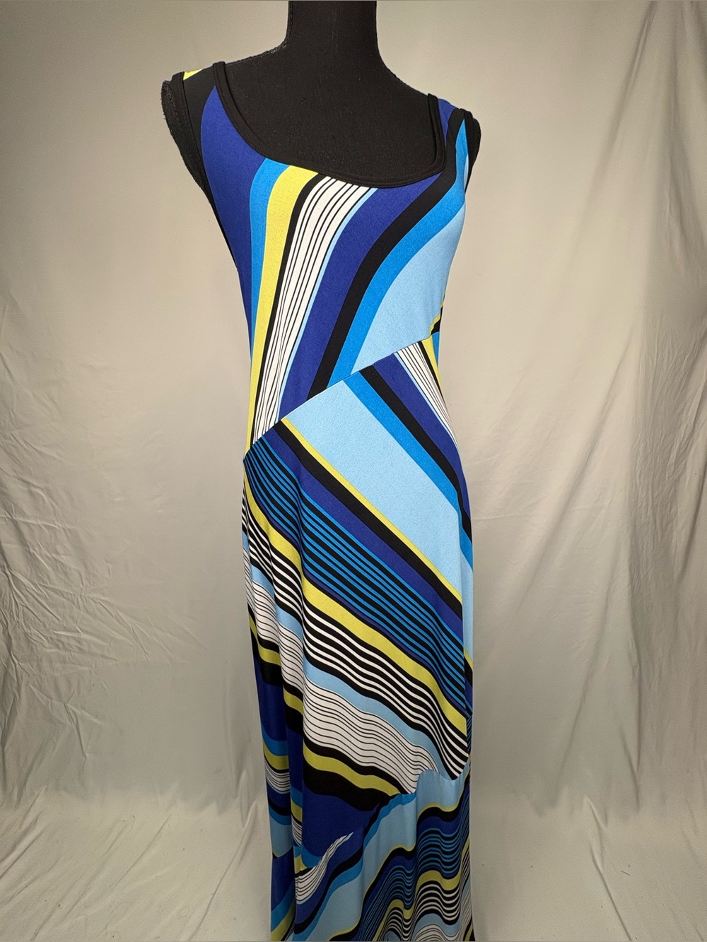 Maxi Dress Sleeveless Blue Multi-Stripe Sundress